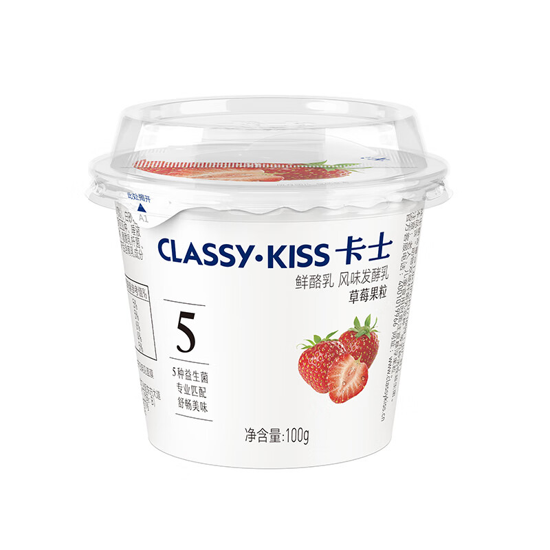卡士（CLASSY.KISS）草莓果粒鲜酪乳100g*6杯 低温酸奶 风味发酵乳