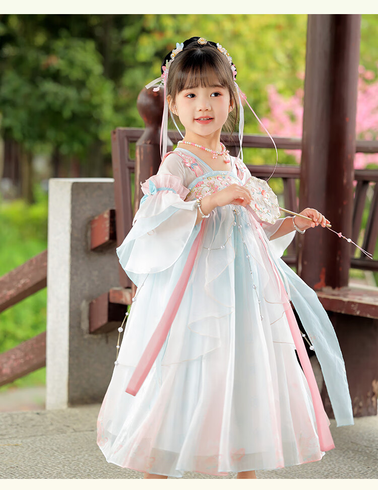 Menghu Peach Hanfu Girls' Summer 2026 Fairy-Like Ancient Style Ru Skirt, Children's New Chinese-Style Thin Dress, Pink And Blue, Size 110 15