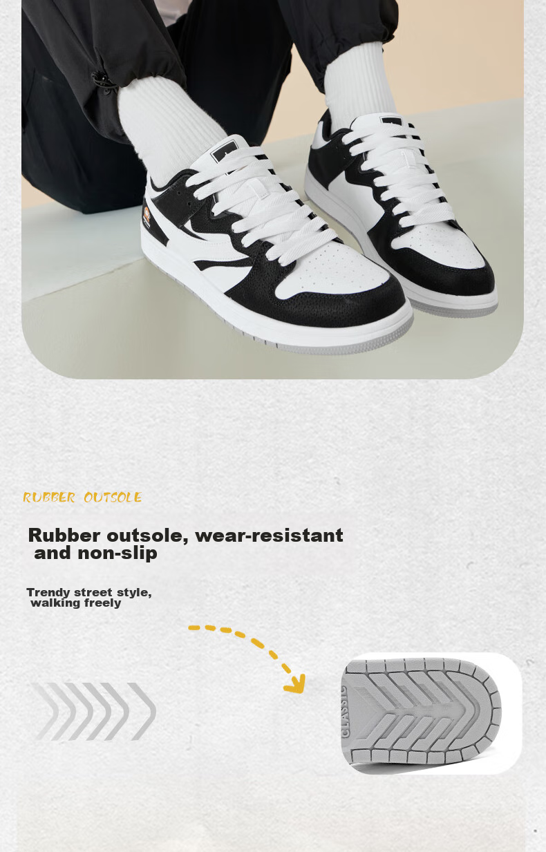 QIAODAN Men's Skateboard Shoes, Summer Low-Top Panda Trendy Versatile Non-Slip Casual Sneakers 11