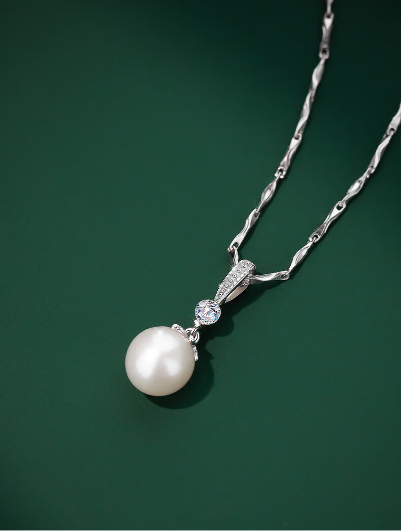 Qlady Sterling Silver Freshwater Pearl Necklace for Women, Collarbone Chain Elegant Silver Pendant Birthday Valentine's Day Gift for Wife Girlfriend 9