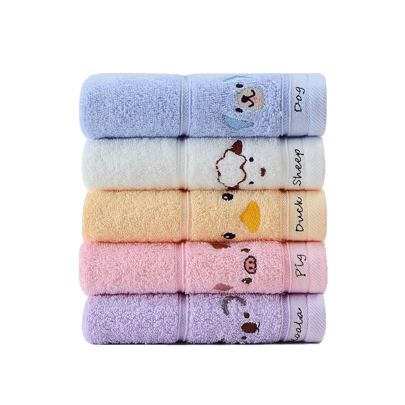 Grace Antibacterial Pure Cotton Small Towels for Face Washing And Bathing, Cute Embroidered Animal Design Children's Towels, Pack of 5, Sports Style