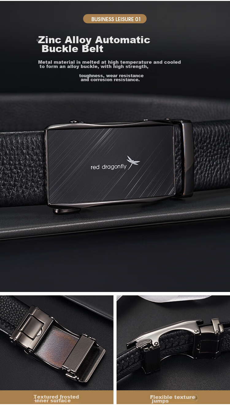 RED DRAGONFLY Top-Grain Leather Men's Belt with Automatic Buckle, Practical Gift for Dad Or Husband, Birthday Present in Gift Box 4