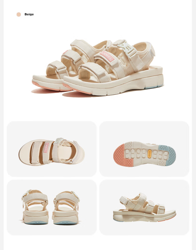 CAMEL Velcro Contrast Color Beach Sandals, Women's Sports Casual Shoes, K24B16L2010, Lavender Purple, Size 38 27