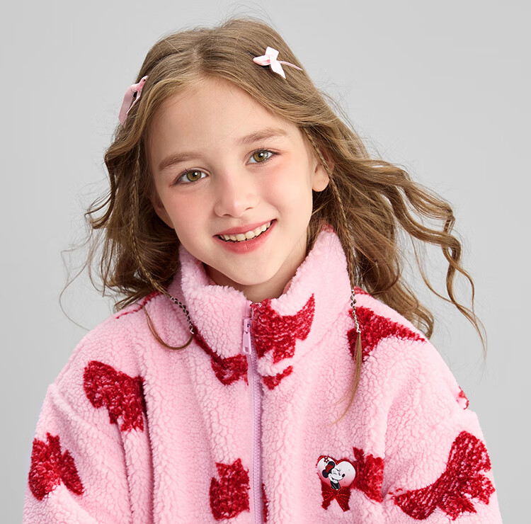 DISNEY Girls' Red Fleece-Lined Cotton Jacket, Faux Sherpa Fleece Top, for Older Children's New Year Outfit, Winter 2024, DB441JE08, Pink, Size 100 1