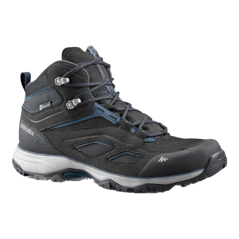 DECATHLON Men's MH100 Mid-Top Outdoor Warm Mountain Waterproof Non-Slip Hiking Boots, Black, Size 43, 2728609