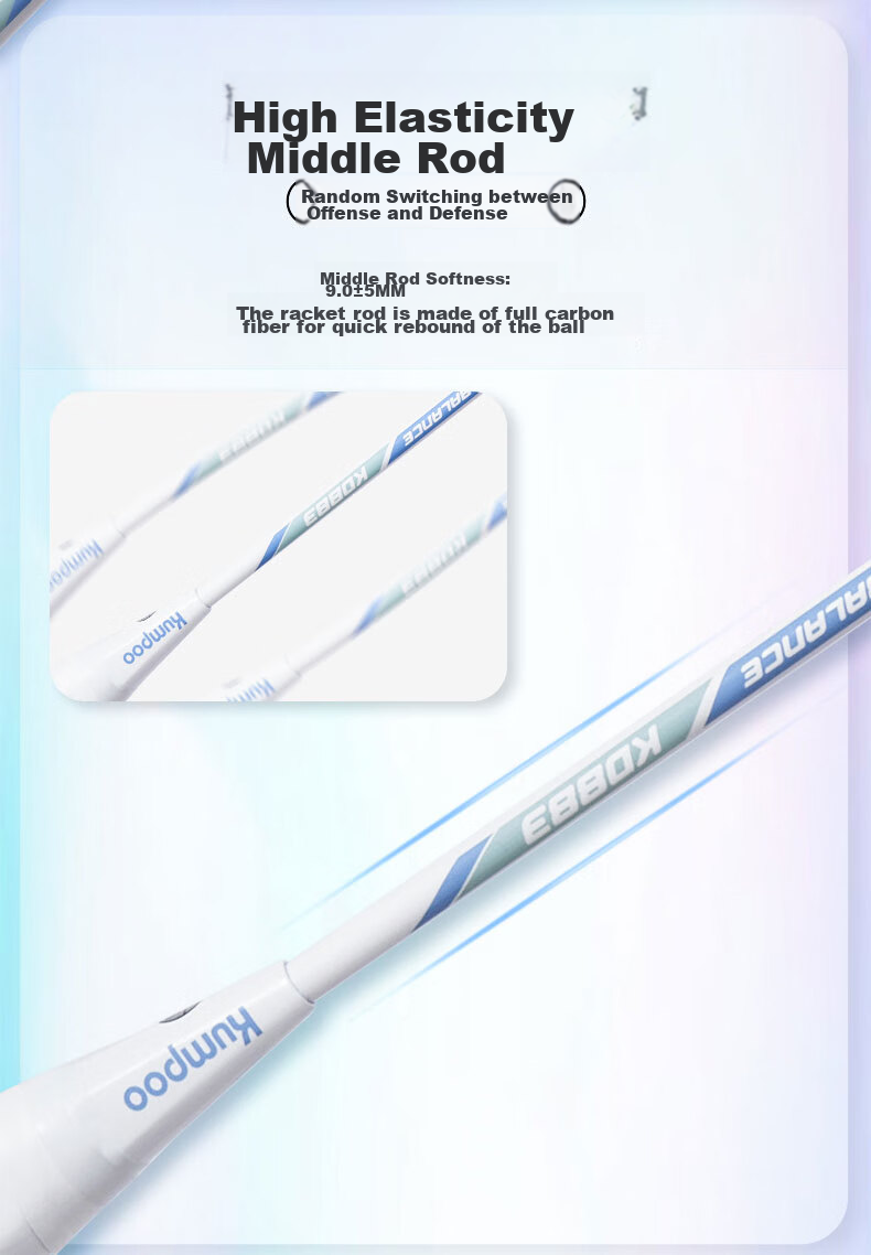 KUMPOO Badminton Racket, Full Carbon Ultra-Light, Suitable for Beginners, Training Racket, Versatile for Attack And Defense, Finished Racket, Xunfeng KD883 White And Gree 5