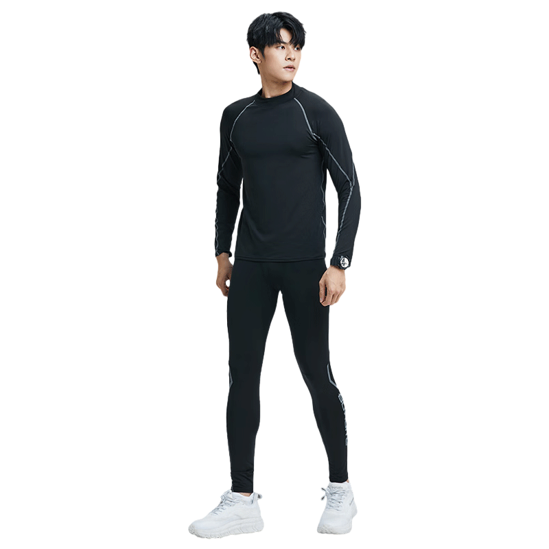 BURUITE Men's Sports Set, Tight-Fitting Fitness Wear, Gym Badminton Training Suit, Long-Sleeve Quick-Dry Shirt, Running Outfit, Cycling Apparel