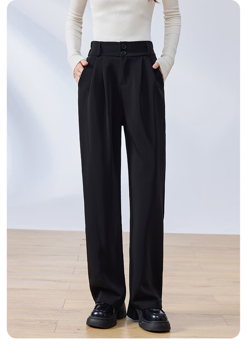 LangSha Wide-Leg Pants for Women, Spring And Autumn High-Waisted Draping Straight-Leg Elegant Slimming Black Trousers 6