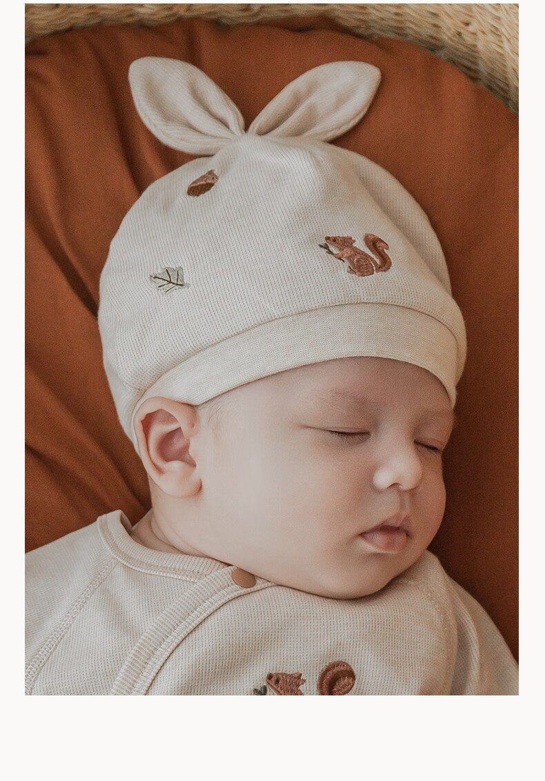 Guaiqi Bear Newborn Baby Pure Cotton Cap Spring and Autumn Seamless Soft Fontanelle Protection Baby Cute Outdoor Hat 14