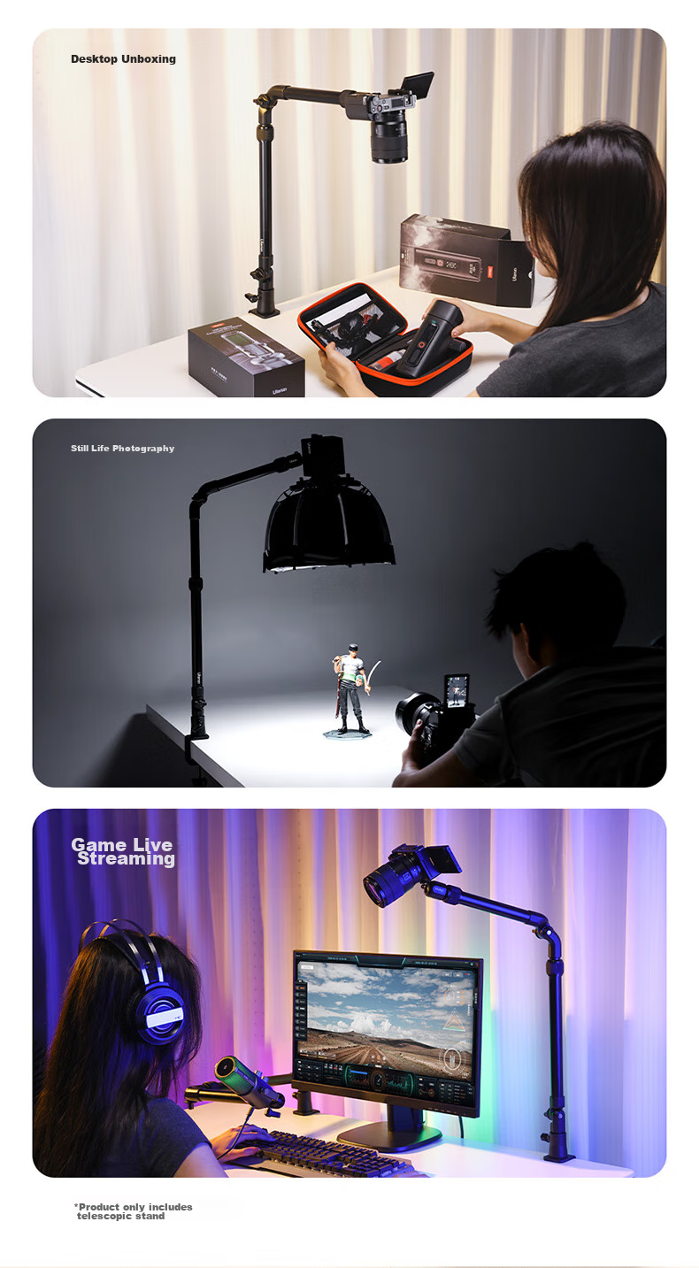 Ulanzi ZJ02 C-Type Clamp Desktop Camera Folding Telescopic Shooting Stand, Multi-Angle Overhead Shooting Stand, Microphone Stand, 360° Gimbal Camera Stand for DSLR And Mirrorless Cameras 4