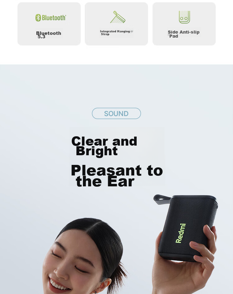 MI Redmi Bluetooth Speaker, Black, MI Speaker Audio System, Long Battery Life, IP67 Dust And Water Resistant, Portable Outdoor Speaker with Subwoofer, High-Fidelity, Gift, Home Use 4