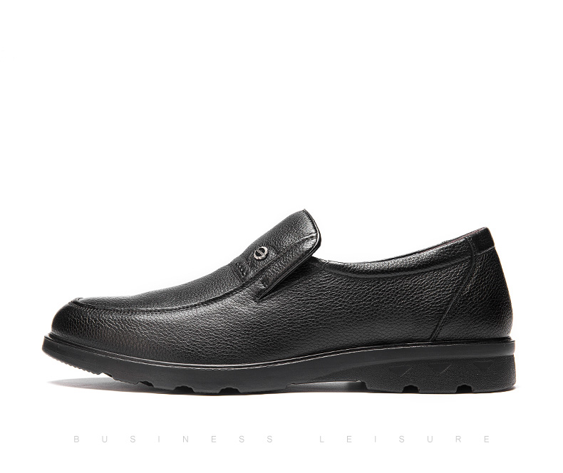 Aokang Men's Leather Slip-On Round Toe Comfortable Business Casual Shoes, Black, Size 40 9
