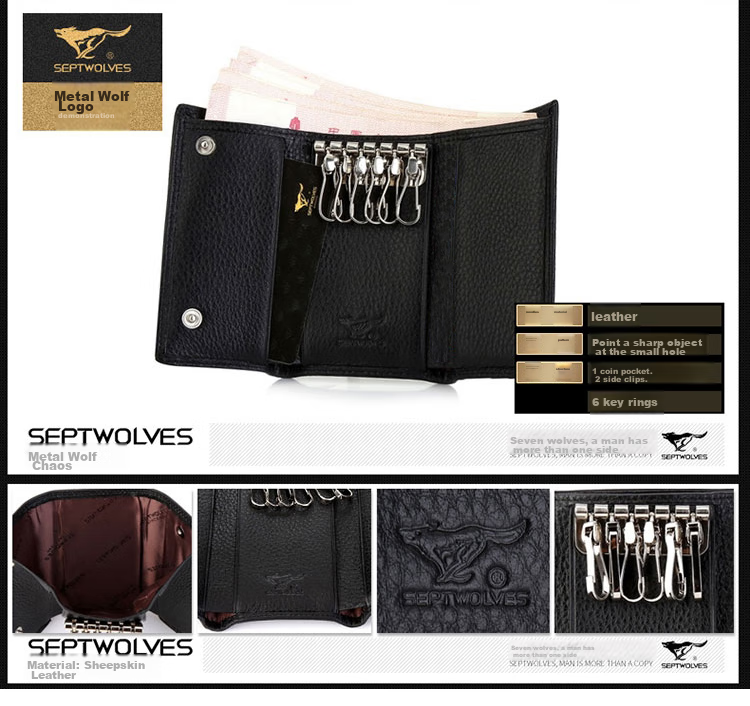 SEPTWOLVES Keychain, Men's Card Holder, Multifunctional Leather Car Key Case, Birthday Gift 19