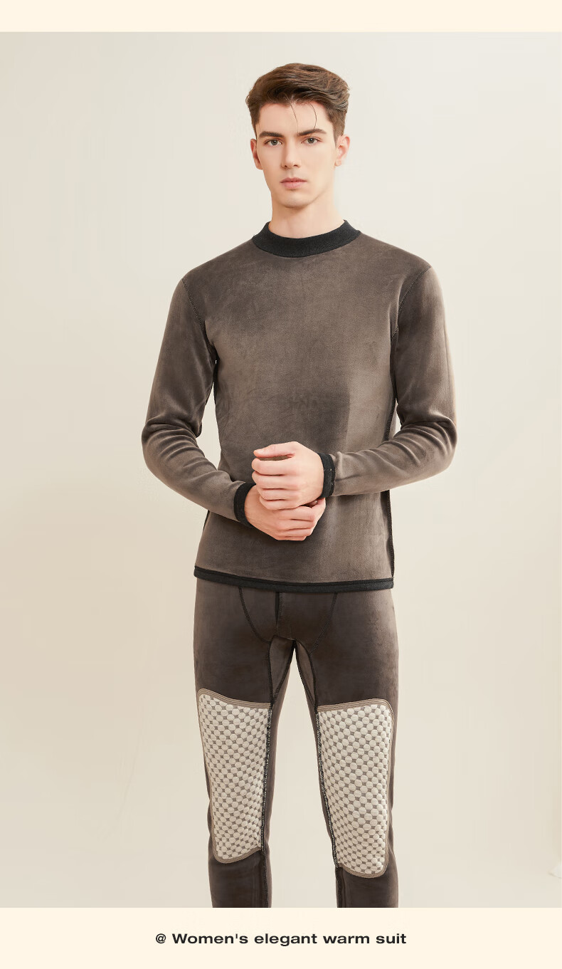MiiOW [Cashmere Fleece Thickened] Women's Thermal Underwear Mid-Neck Set with Knee Protection, Autumn Top And Pants, Cold-Proof for Men And Wome 27