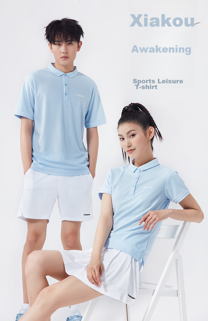 KAWASAKI Badminton Shirt for Women, Professional Sports Short-Sleeve Collared Quick-Dry T-Shirt V2920, Ice Blue, M 1