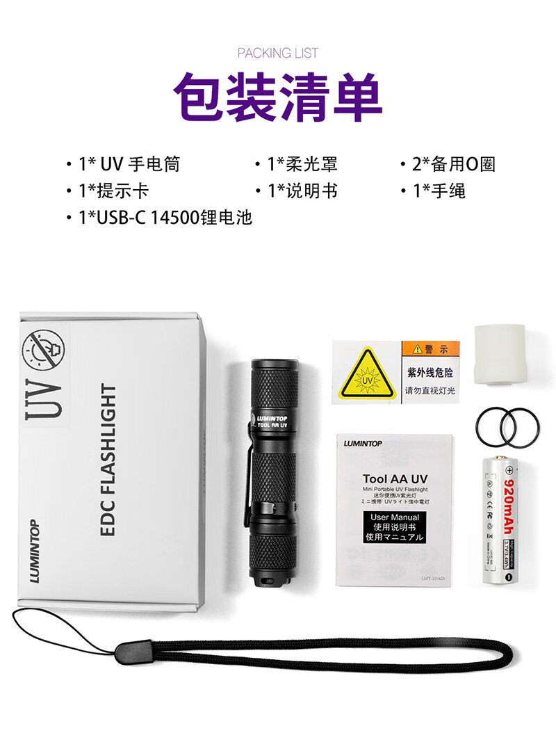 LUMINTOP 365nm UV Purple Light Flashlight Fluorescent Agent Detector Wood's Lamp Cat Ringworm Money Detector 10