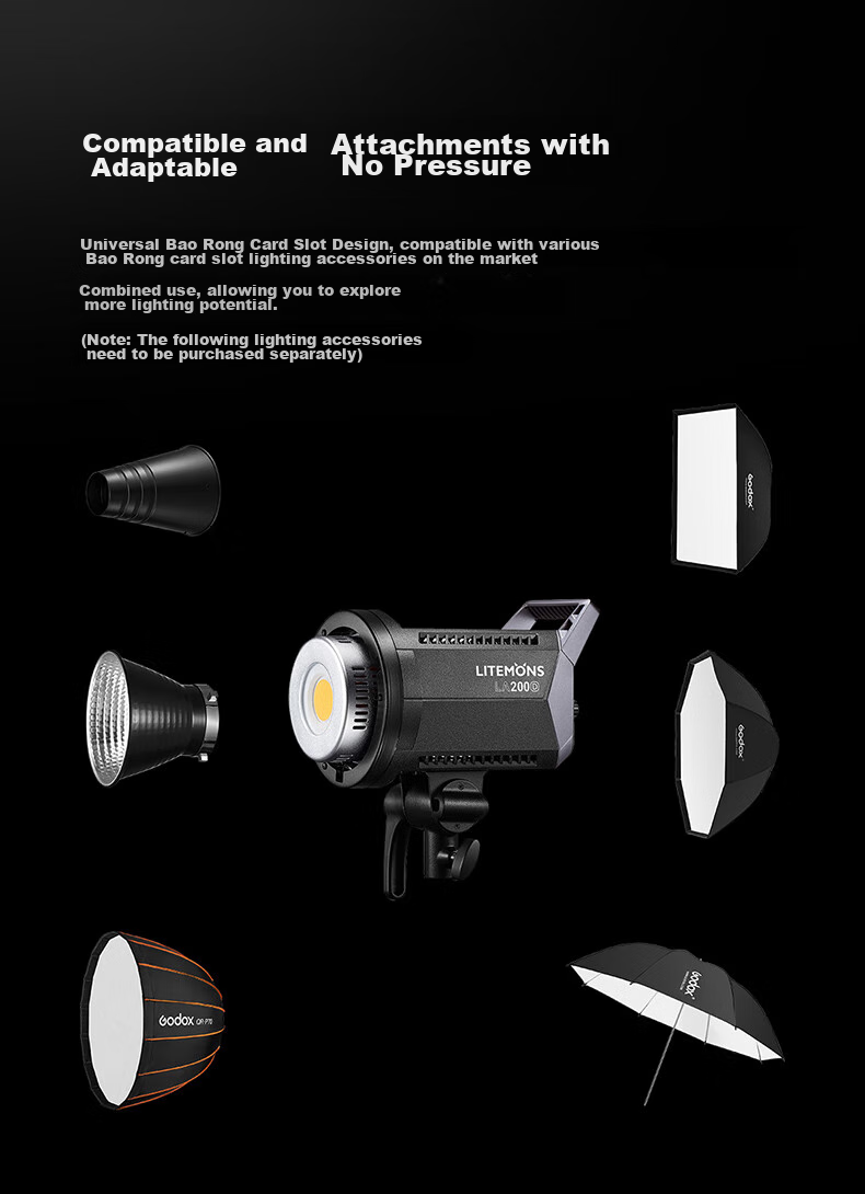 Godox LA200D LED Fill Light for Studio Photography, Live Streaming, Video Recording, Interviews, Portable Constant Light, Children's Photo LED Light [Official Standard Configuration] 5