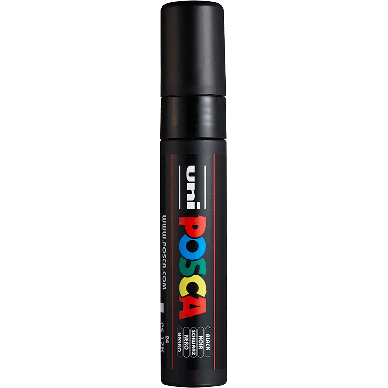 Uni Mitsubishi POSCA Acrylic Marker (Extra Large) Black Single PC-17K Brush for Posters, Advertising Signs, Drawing, Hand-Drawing, Graffiti, Painting, Watercolor, Graduatio