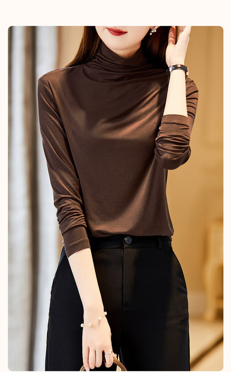 Dme Warm Ginger Fleece 2025 Autumn New Slim Fit Thin Half Turtleneck Long Sleeve Women's Base Shirt 2
