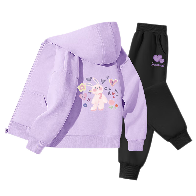 Jeanswest Girls' Spring Jacket 2025, Children's Sportswear Set, Stylish Hooded Cardigan for Girls, Autumn Two-Piece Set for Older Childre