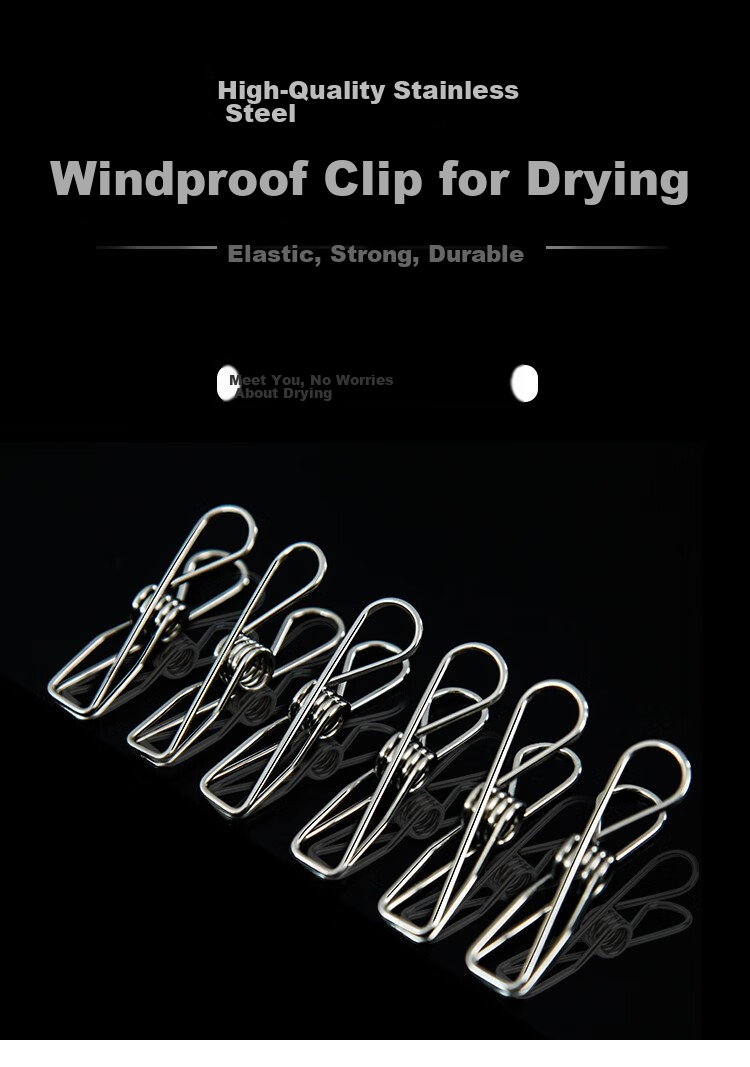 MENGTING Clothespins, Stainless Steel Clips, Quilt Clips, Sock Clips, Drying Clips, 20-Pack, Durable 1