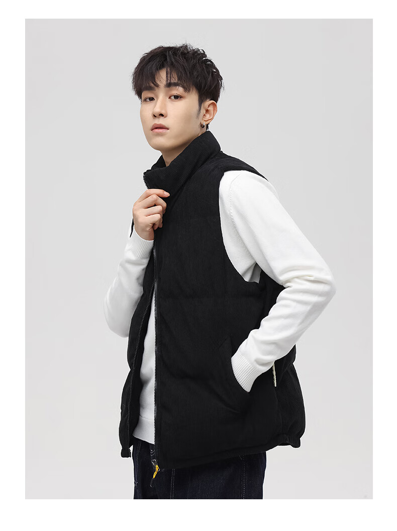 JEANSWEST Men's Spring Autumn Corduroy Loose Vest with Shoulder Bag Warm Jacket Dark Gray 3XL 2
