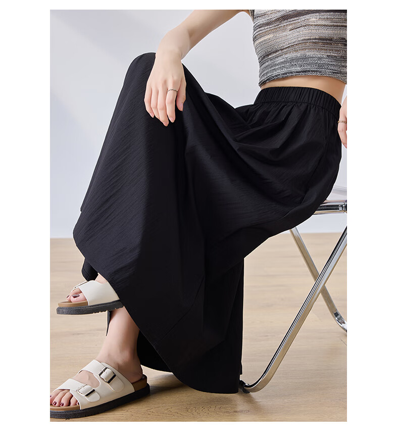 LangSha Women's Midi Skirt, High-Waisted A-Line Summer Dress, Loose Comfortable Breathable Textured Versatile Skirt 2
