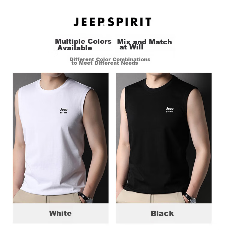 JEEP SPIRIT Cotton Tank Top for Men, Summer Round Neck Sleeveless Tee, Men's Wearable Elastic Undershirt, Black, 3XL 8