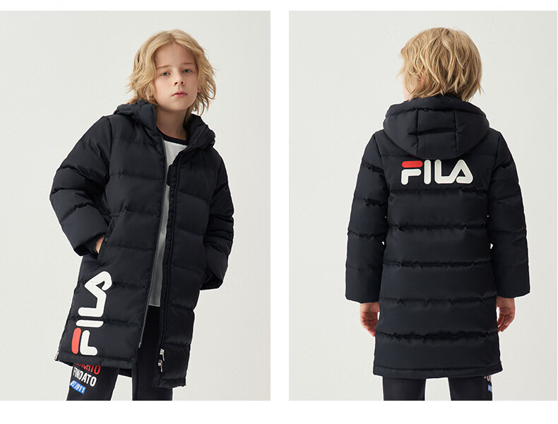 fila斐乐童装官网儿童羽绒服2021冬装男女中大童长款羽绒加厚外套