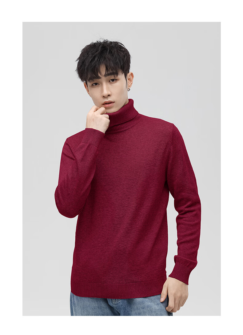 Jeanswest Men's Autumn Winter Fleece Lined Thickened Casual Turtleneck Warm Base Layer Simple Knit Sweater 11