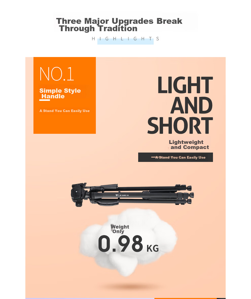 Weifeng WT-3540 Digital Camera/Mirrorless And DSLR Tripod, Aluminum Alloy Lightweight Tripod, Photography And Videography Phone Selfie Live Streaming Outdoor Projector Floor Stand 6