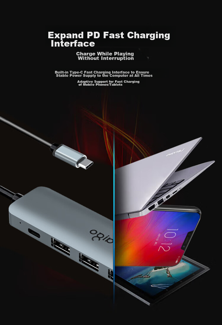 Aigo Type-C Expansion Dock, USB3.0 Hub, Gigabit Ethernet Port Adapter, HDMI/VGA Converter, SD/TF Card Reader, PD100W Power Supply Expansion Dock T11 (Metal) 8