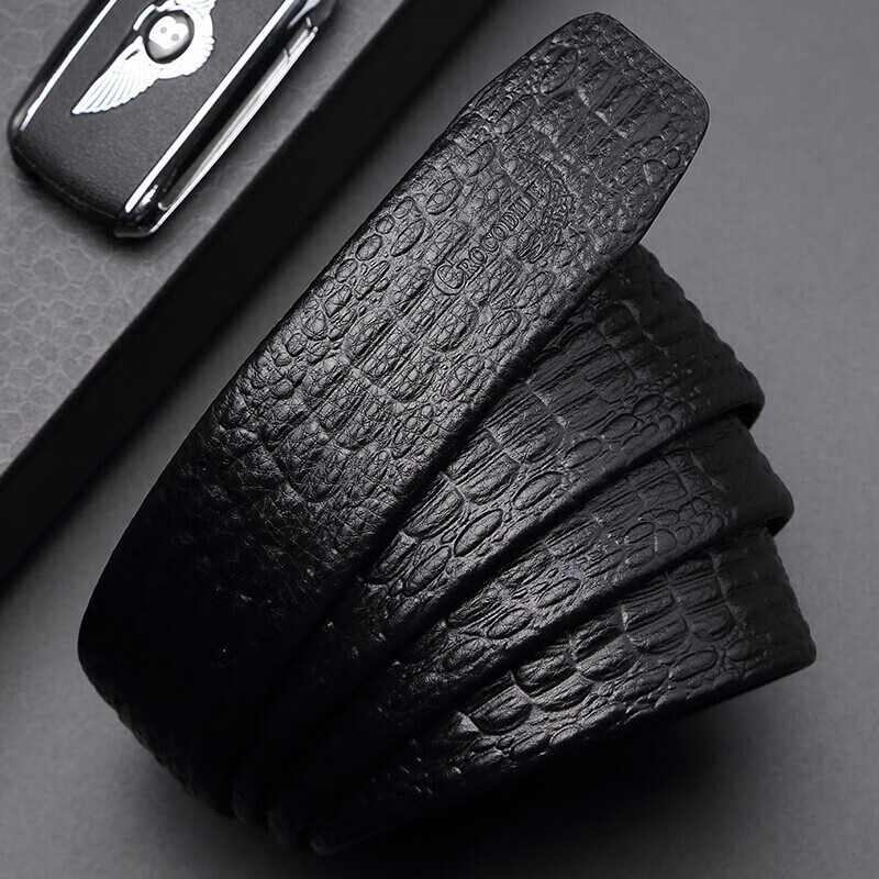 CROCODILE Automatic Buckle Top-Grain Leather Belt without Buckle for Men, Embossed All-Bone Pattern Waist Belt 2953