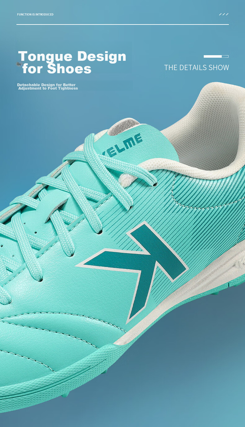 KELME TF Soccer Shoes for Adult Men And Teenagers, Breathable Non-Slip Cleats Professional Training Football Boots Gray/Blue Size 30 6
