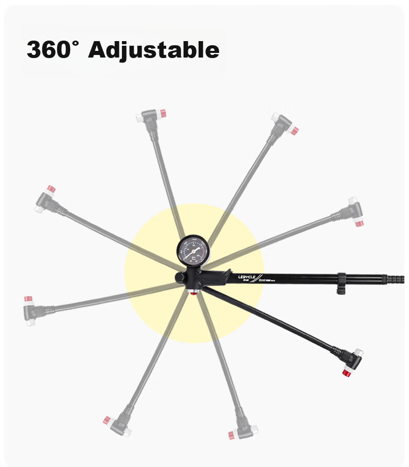 LEBYCLE Mountain Bike Air Pressure Aluminum Alloy Front Fork High-Pressure Pump, Soft Tail Shock Absorption, Small Inflatable Pump, Universal 4