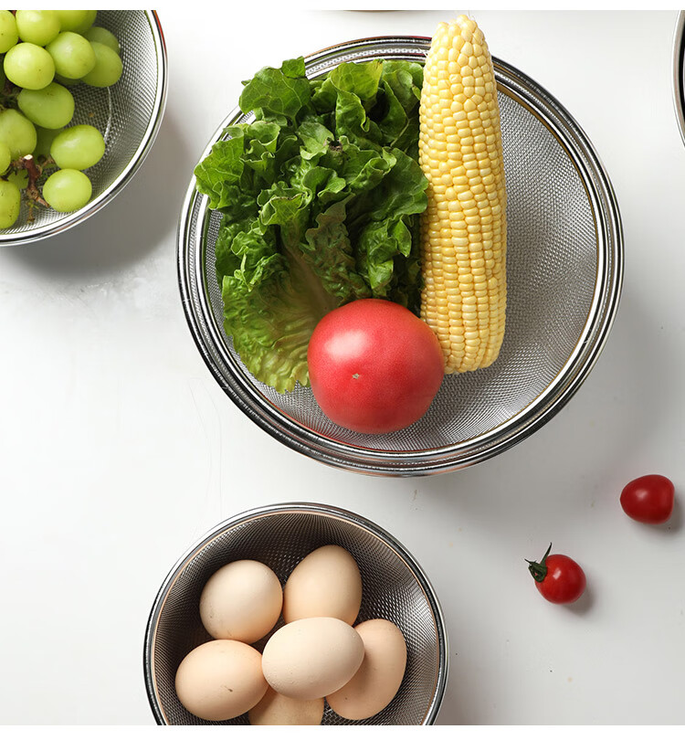 Quanshi Round Fruit Strainer Set of Four, Draining Basket, Vegetable Washing Basket, Kitchen Fruit Basket, Vegetable Selection Basket, Draining Colander, Green Vegetable Basket 14