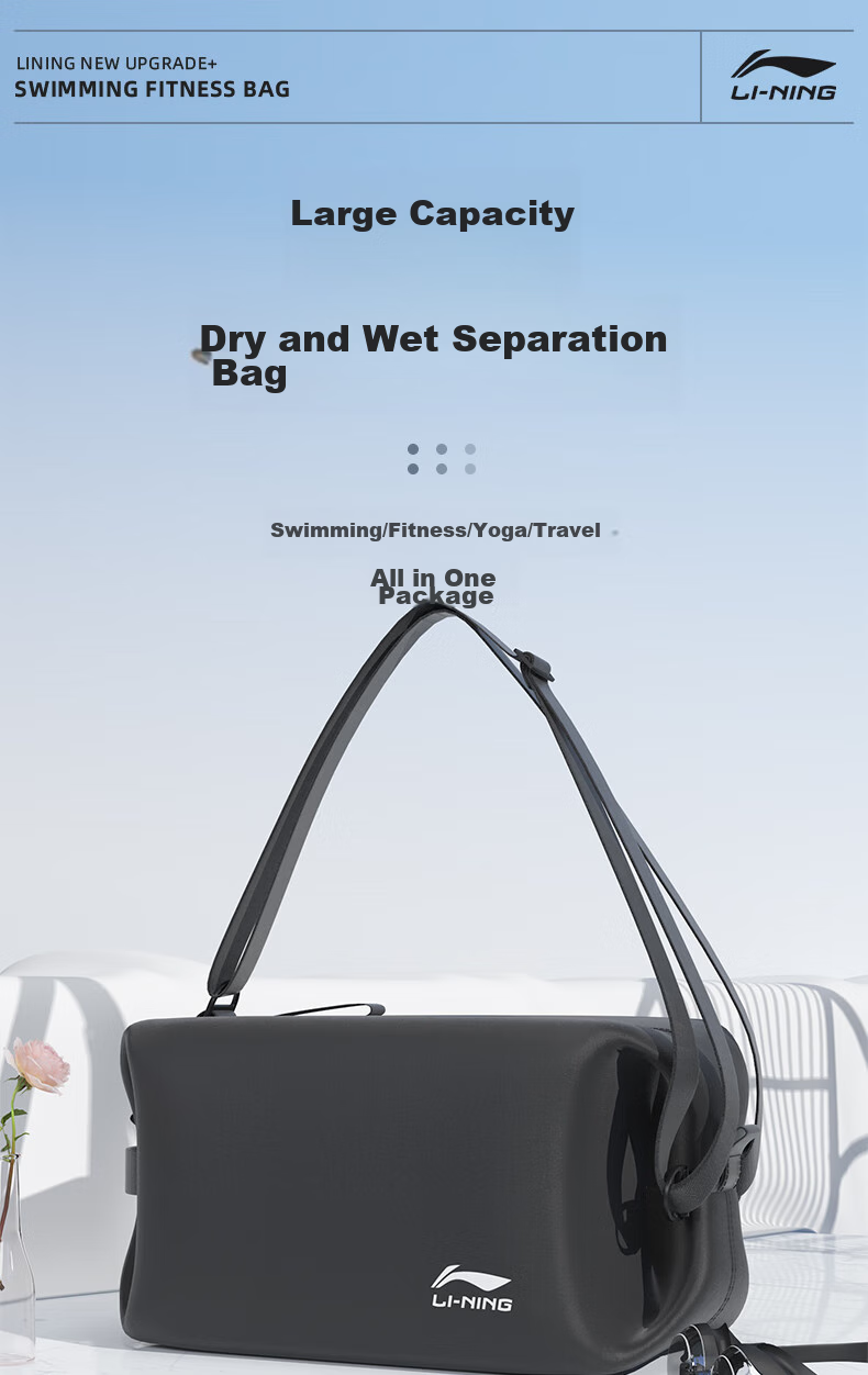 Li-Ning Swim Bag, Dry And Wet Separation, Portable Waterproof Professional Large Capacity Swimming Equipment for Men And Women, Handheld Waterproof Swim Bag 7042 1