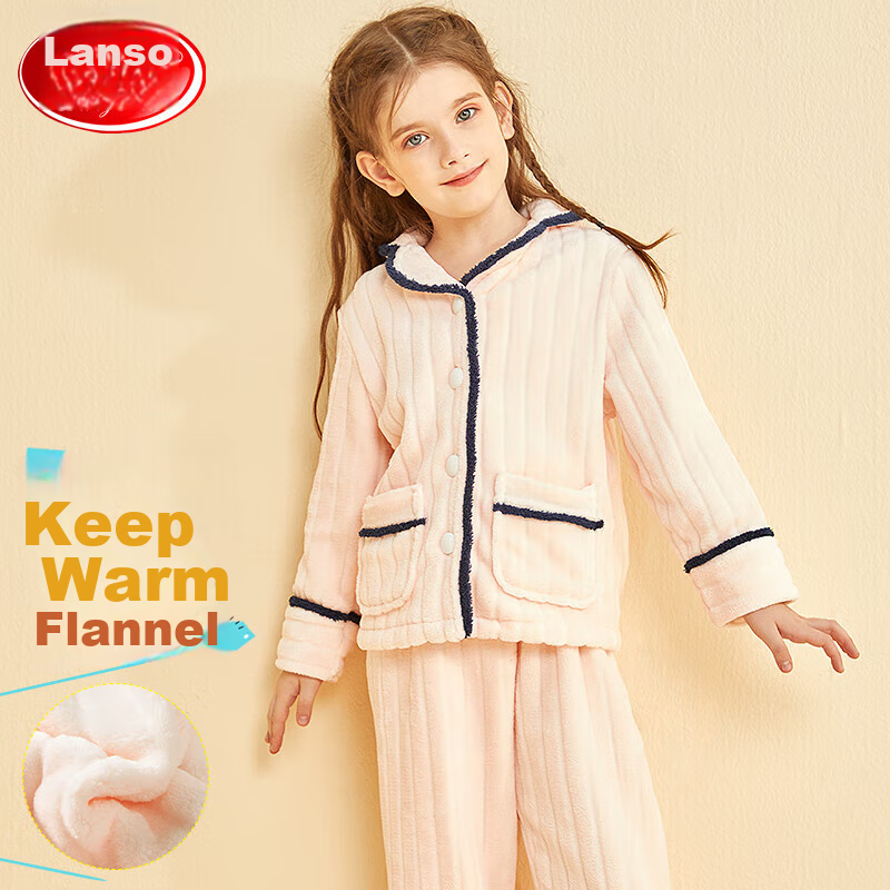 LangSha Children's Pajamas for Girls, Winter Fleece-Lined Thick Flannel Loungewear Set, Warm Sleepwear for Toddlers And Young Girls