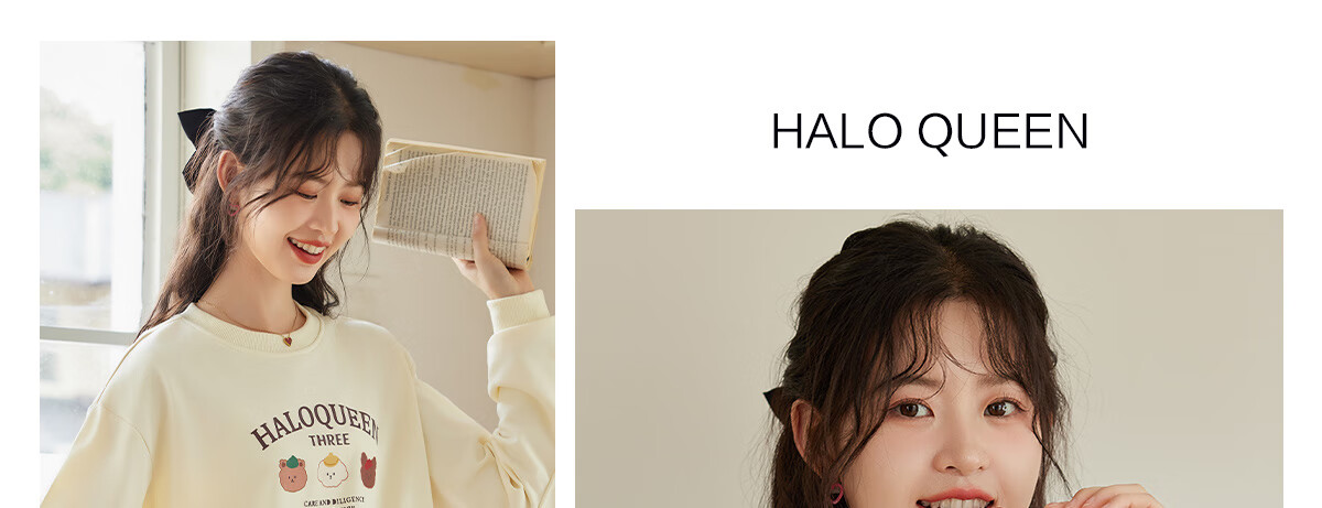 Halo Queen Women's Sweatshirt, Spring And Autumn Round Neck, Little Bear Christmas Outfit, Fashionable Loose Top Jacket H143W1002 65