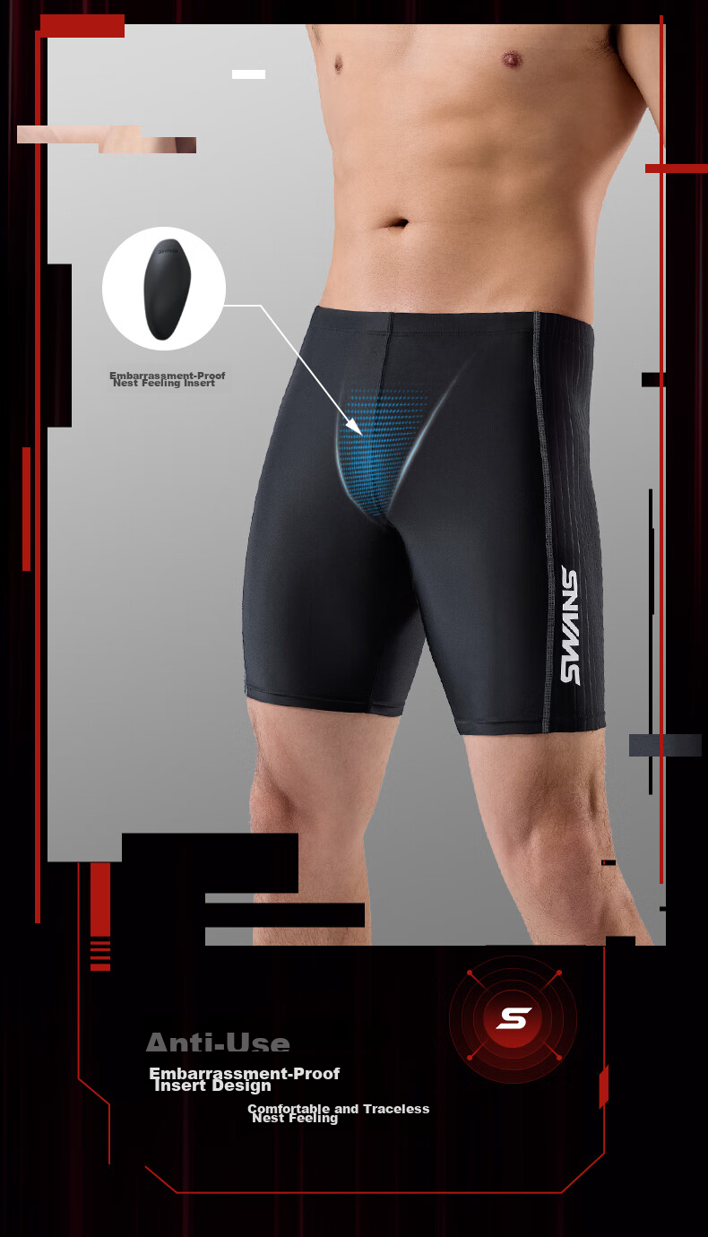 SWANS Men's Swim Trunks, Swim Cap, Swimming Goggles, Swim Bag Four-Piece Set Professional Knee-Length Swim Shorts Men's Suit Swimming L 8
