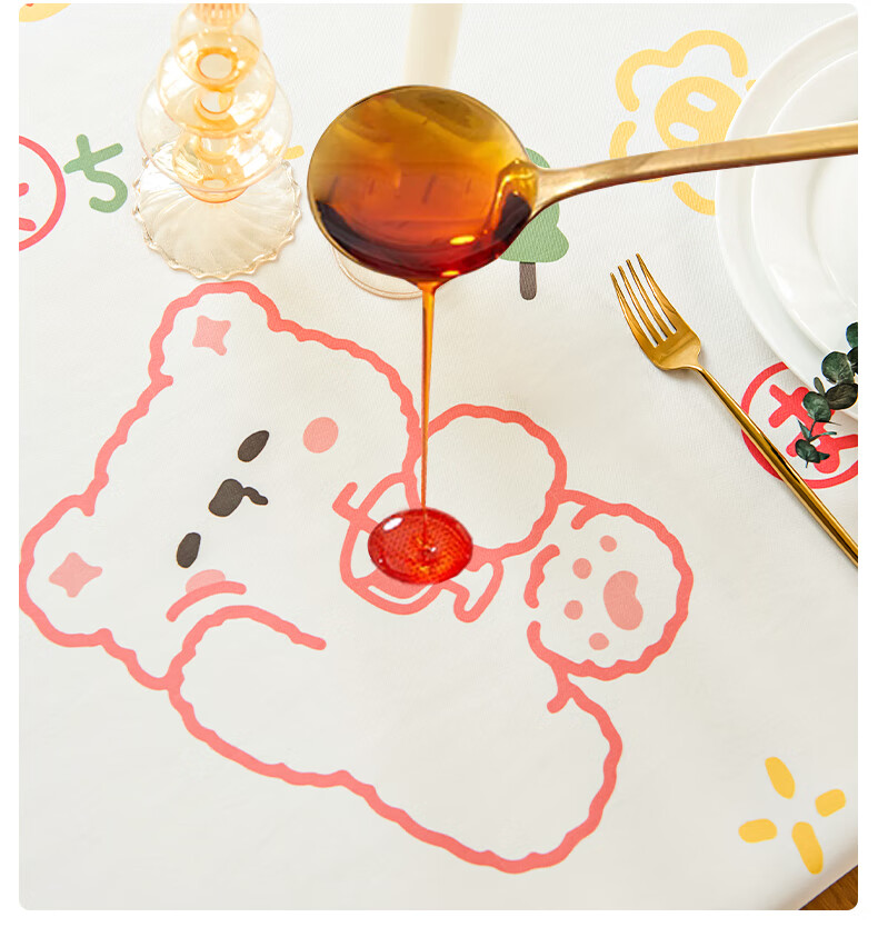 CHERISHES LIFE Waterproof And Oil-Proof TPU Tablecloth, Dining Table Mat, Coffee Table Cover, Rectangular Table Pad, 90*137cm, Hug Bear Desig 2