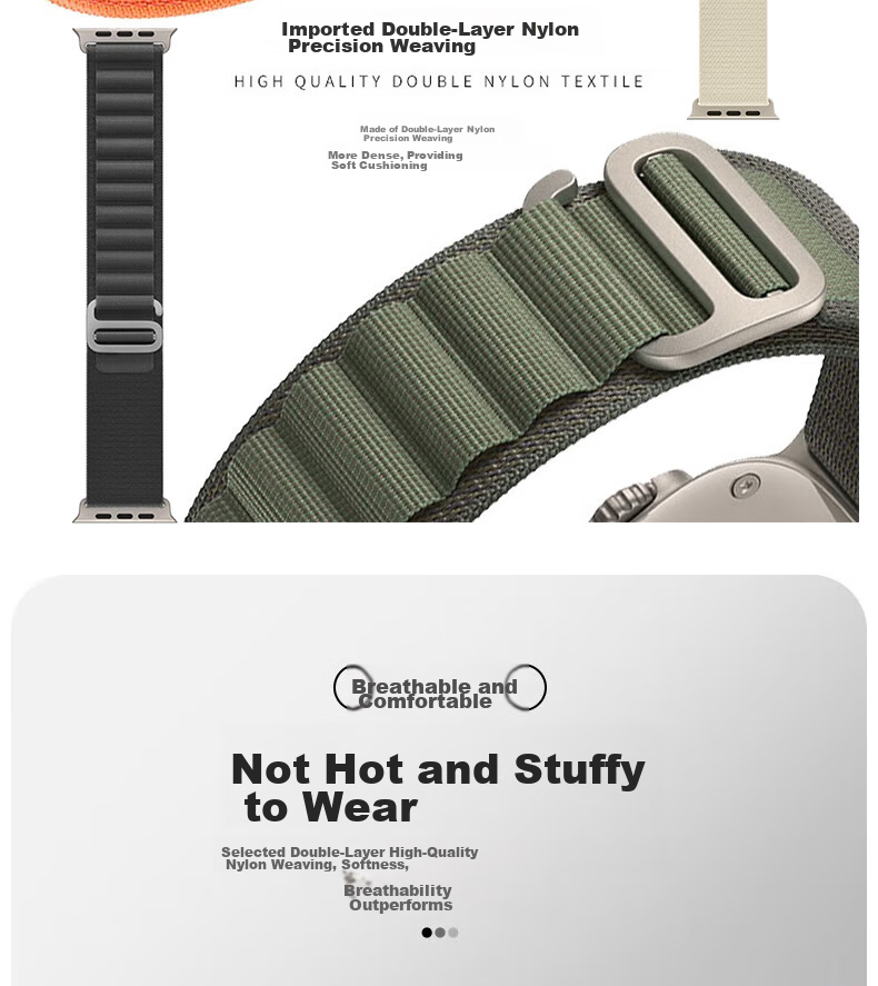 ESCASE Nylon High Mountain Loop Band for Apple Watch, Compatible with Ultra 3/SE 3/S 11/10/9/8/7, Wristband for 49/45/44/42MM, Gree 5