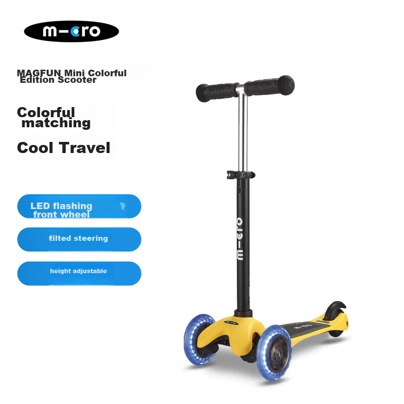 Micro Maiguo Children's Scooter for Ages 2-5, Outdoor Kick Scooter, Kids' Ride-On Toy, Yellow with LED Wheels