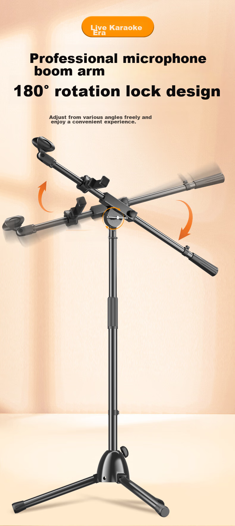 NINTAUS HY-106 Microphone Stand, Floor-Standing Live Streaming Steel Tube Body, Telescopic Tripod, Recording Stage Stand, Single Pole with U-Shaped Clamp, Butterfly Clamp, And Flat Clamp 8