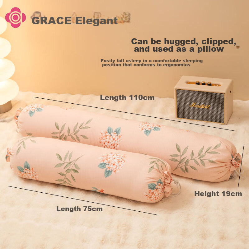 Grace Pillow, Long Body Pillow for Women's Sleep, Large Removable And Washable Pillow, Pregnancy Bed Leg Hug Cylindrical Pillow, 1.1m, Floral Patter