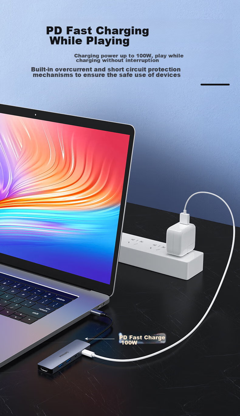 Philips Type-C Docking Station 4K60Hz USB-C to HDMI Adapter Ethernet Hub Splitter for Huawei Apple MacBook Laptop 4
