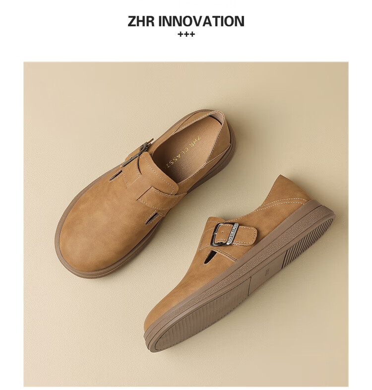 ZHR Women's Single Shoes, Versatile And Simple Soft-Soled Birkenstock-Style Shoes, Comfortable Buckle Women's Shoes, JF20, Apricot Color, Size 38 13