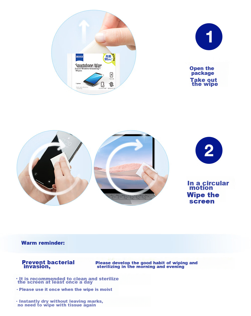ZEISS Piano Keyboard Computer Laptop Mac Apple IPad Screen Cleaning Wipes, 120 Sheets 16