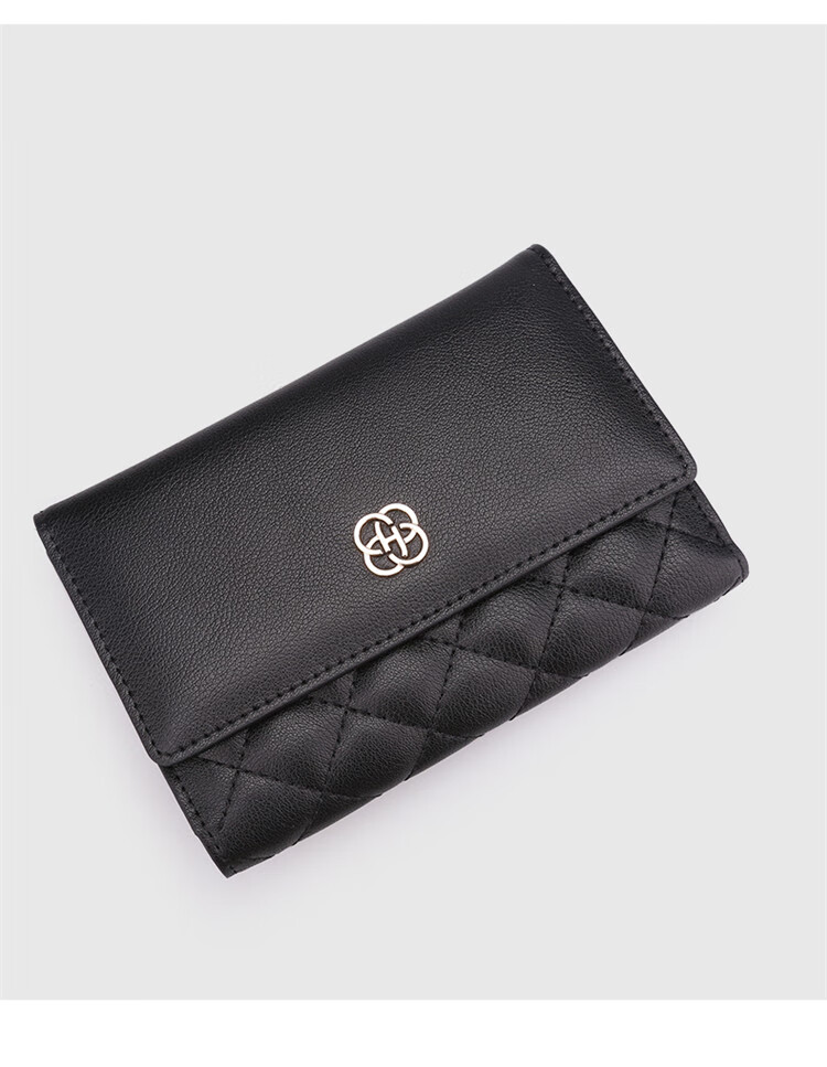 HONGU Women's Leather Wallet, Short Foldable Diamond Pattern Coin Purse, Small Pouch, Birthday Gift for Girlfriend 3