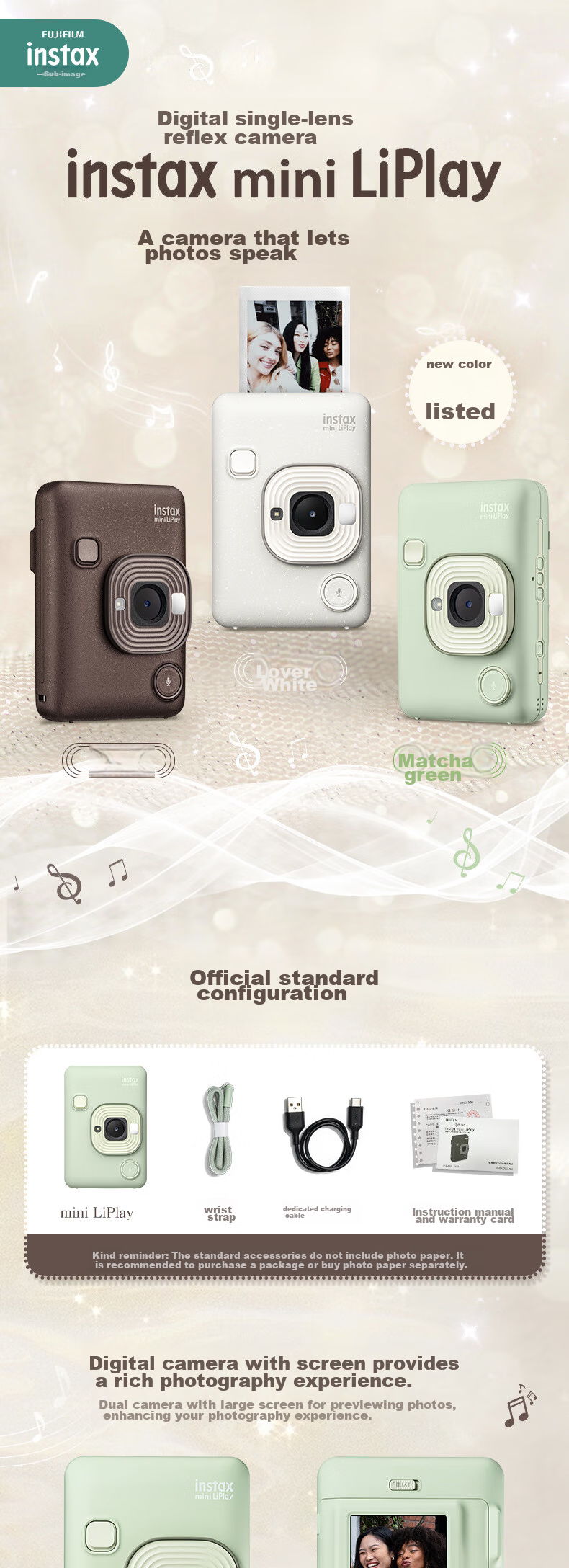 INSTAX Fuji INSTAX Instant Camera, Digital And Film Instant Photography Camera (Prints Mobile Phone Photos), Mini Liplay, Lover White 1